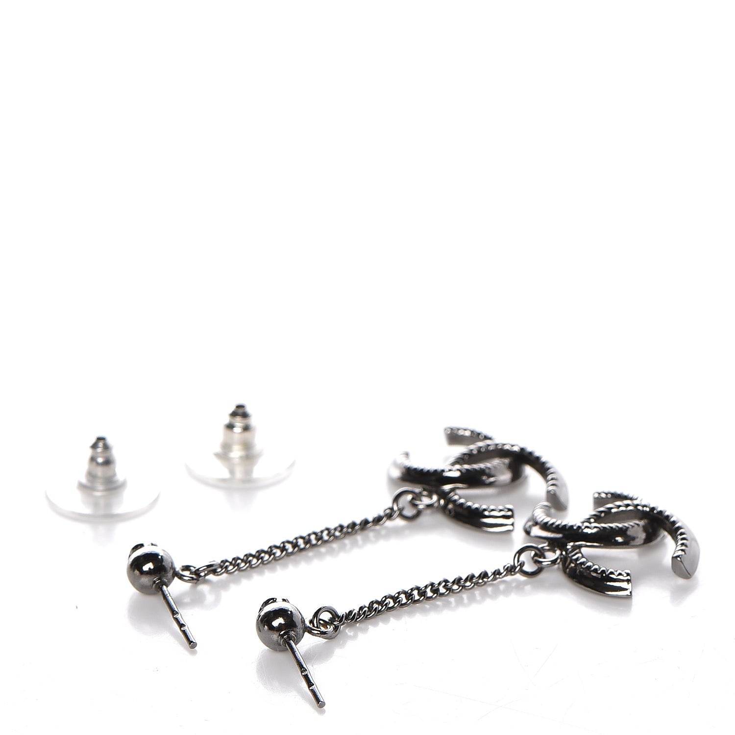 Chanel CC Drop Earrings Ruthenium 3 of 4