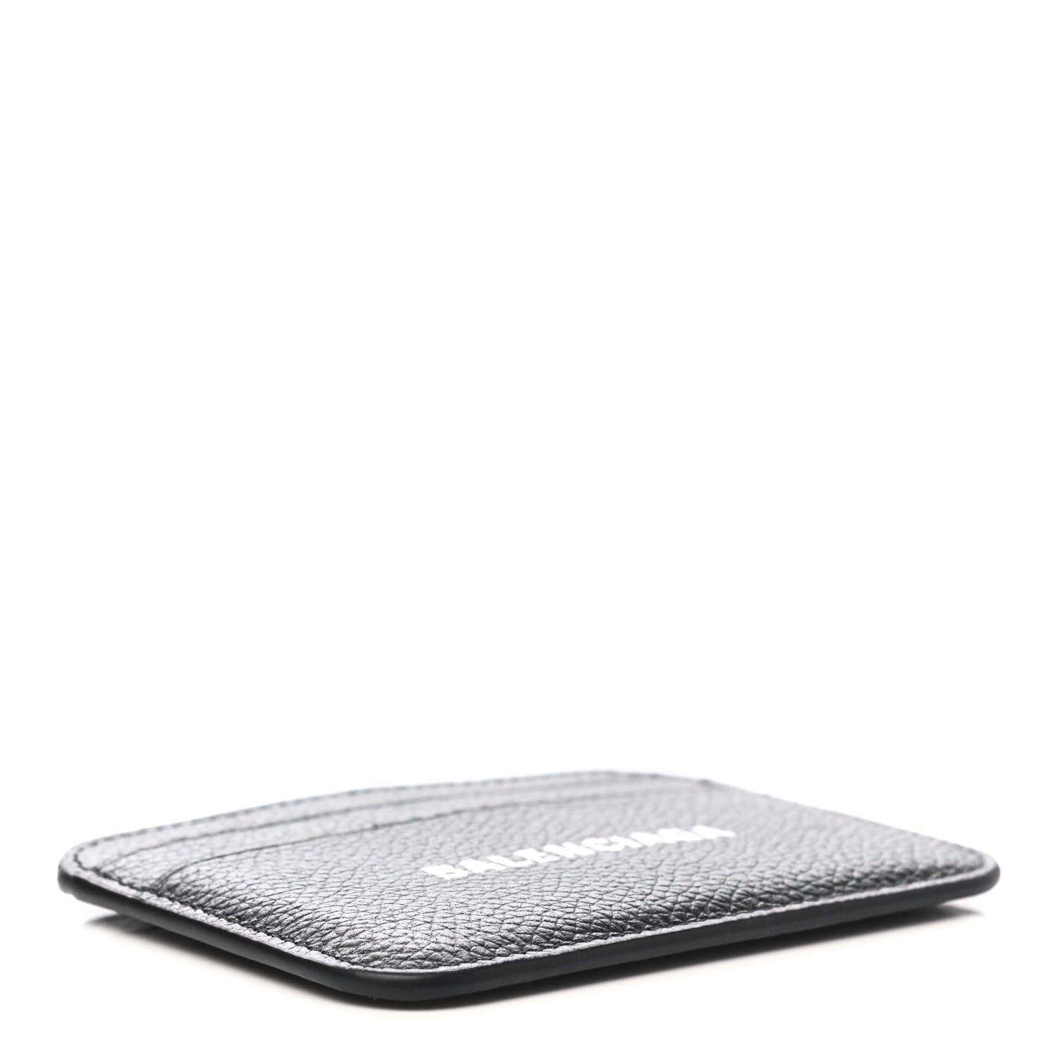 Balenciaga Grained Calfskin Logo Cash Rounded Card Holder Black White 4 of 8