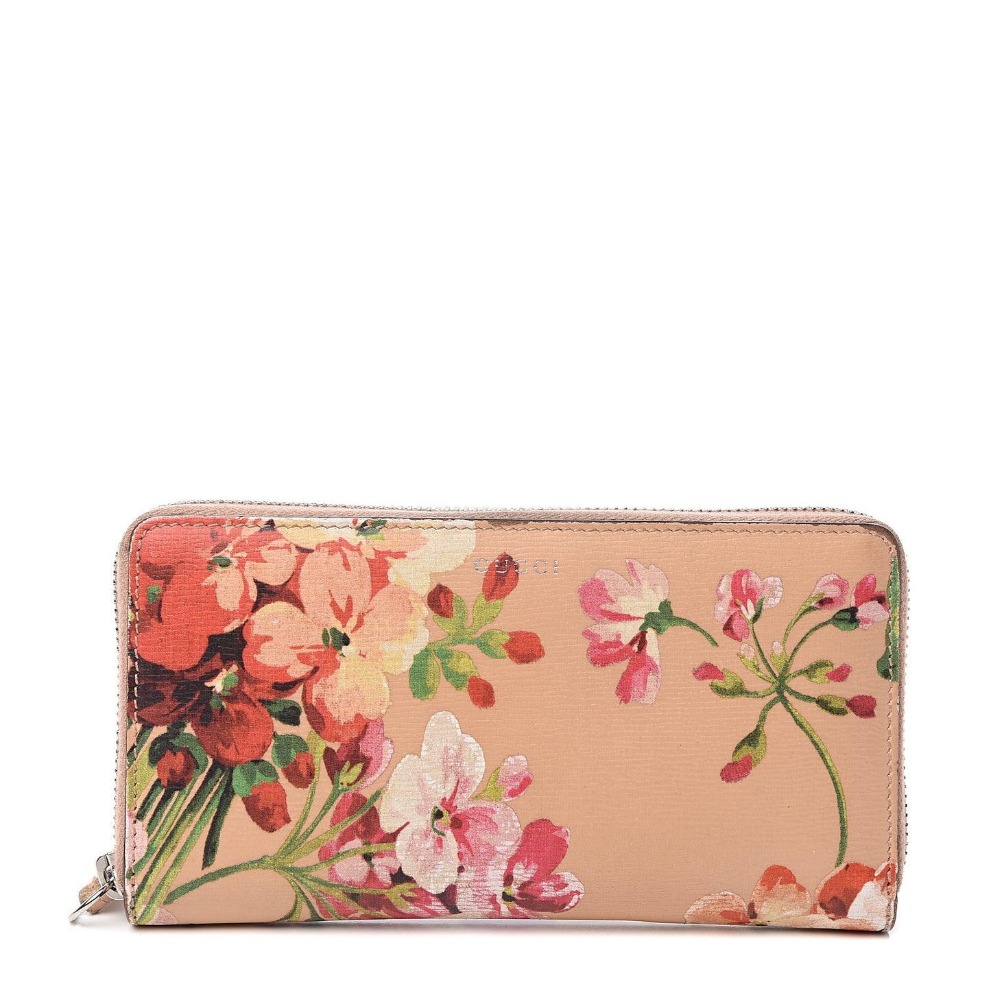 Shangai Calfskin Blooms Print Zip Around Wallet Pink Apricot Multicolor