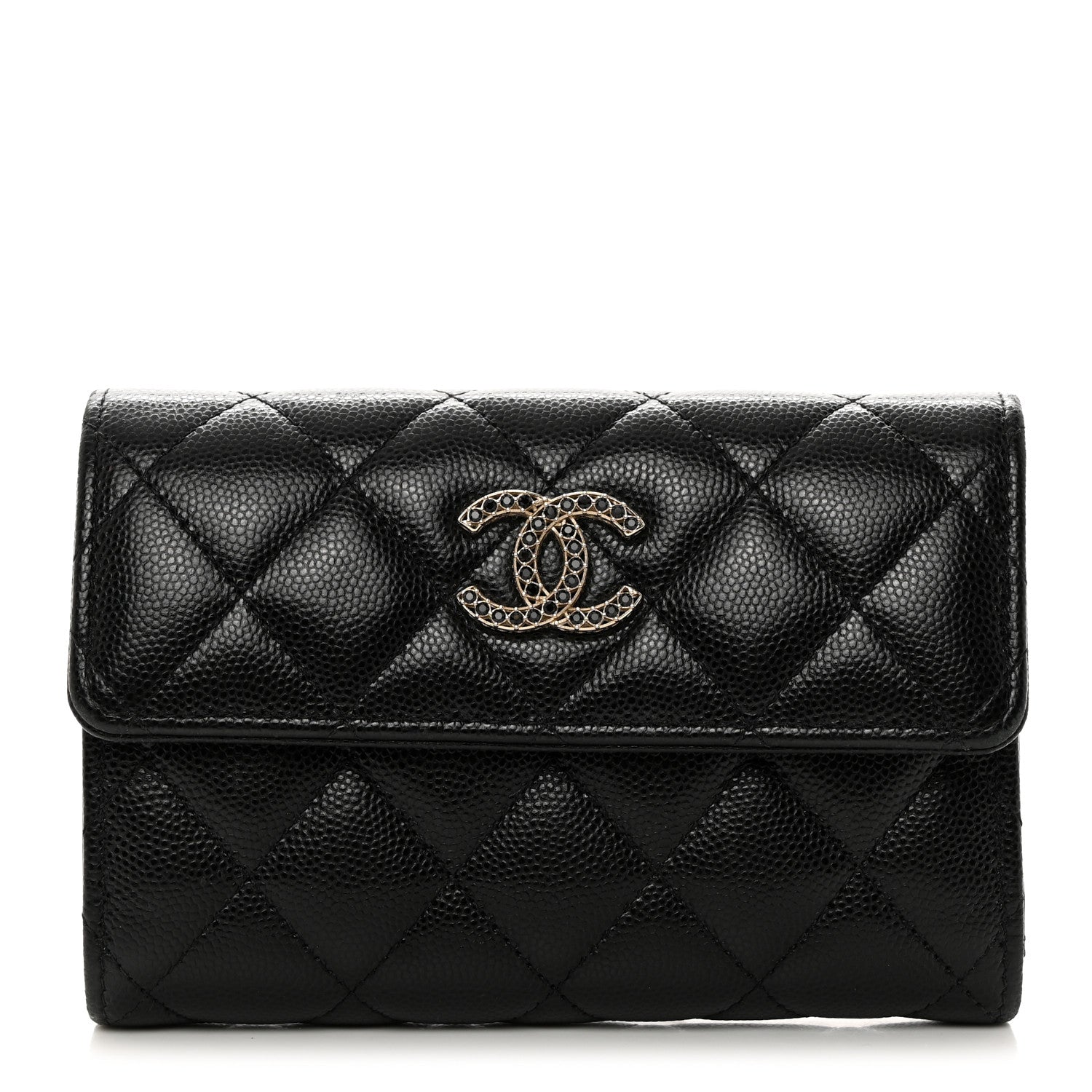 Chanel Caviar Quilted Crystal CC Medium Flap Wallet Black 1 of 9
