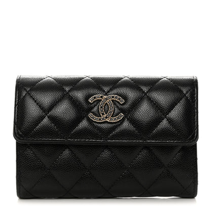 Chanel Caviar Quilted Crystal CC Medium Flap Wallet Black 1 of 9