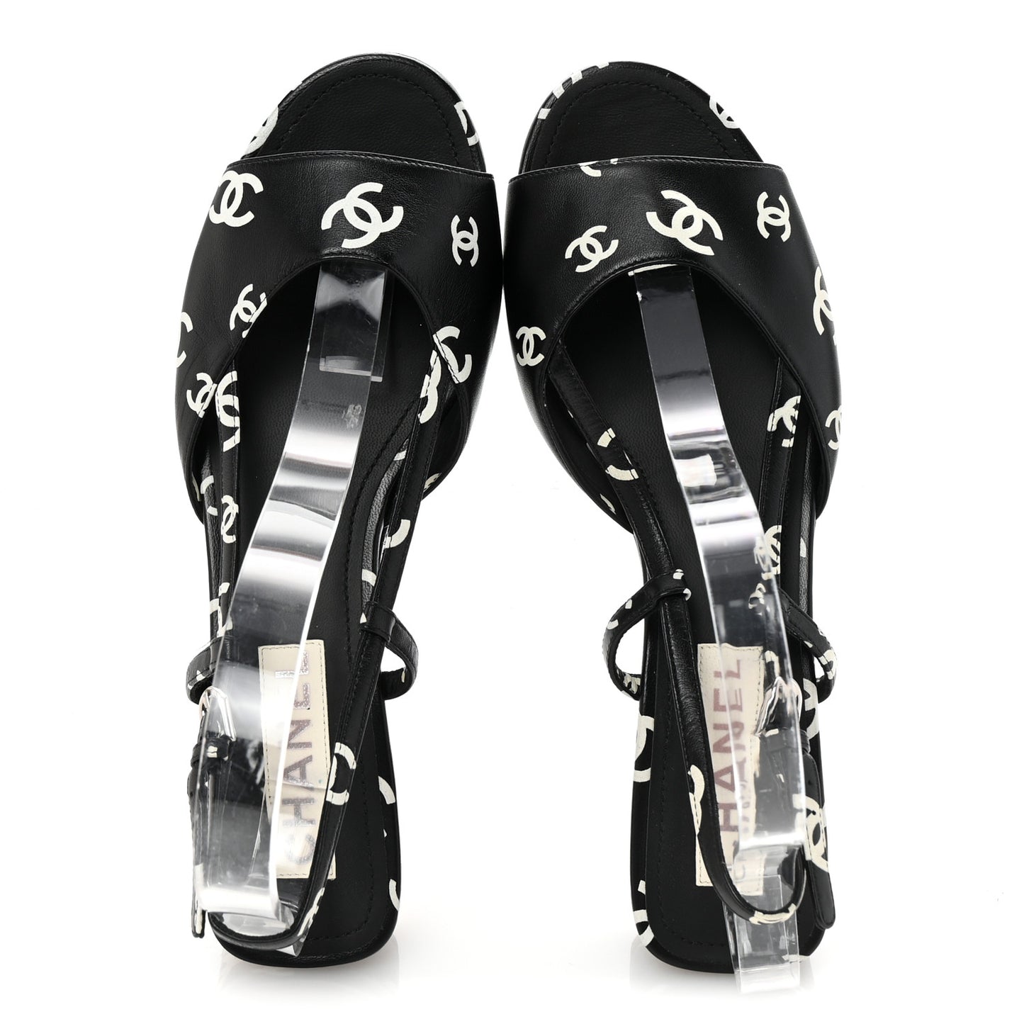 Printed Lambskin CC Slingback Sandals 41 Black White