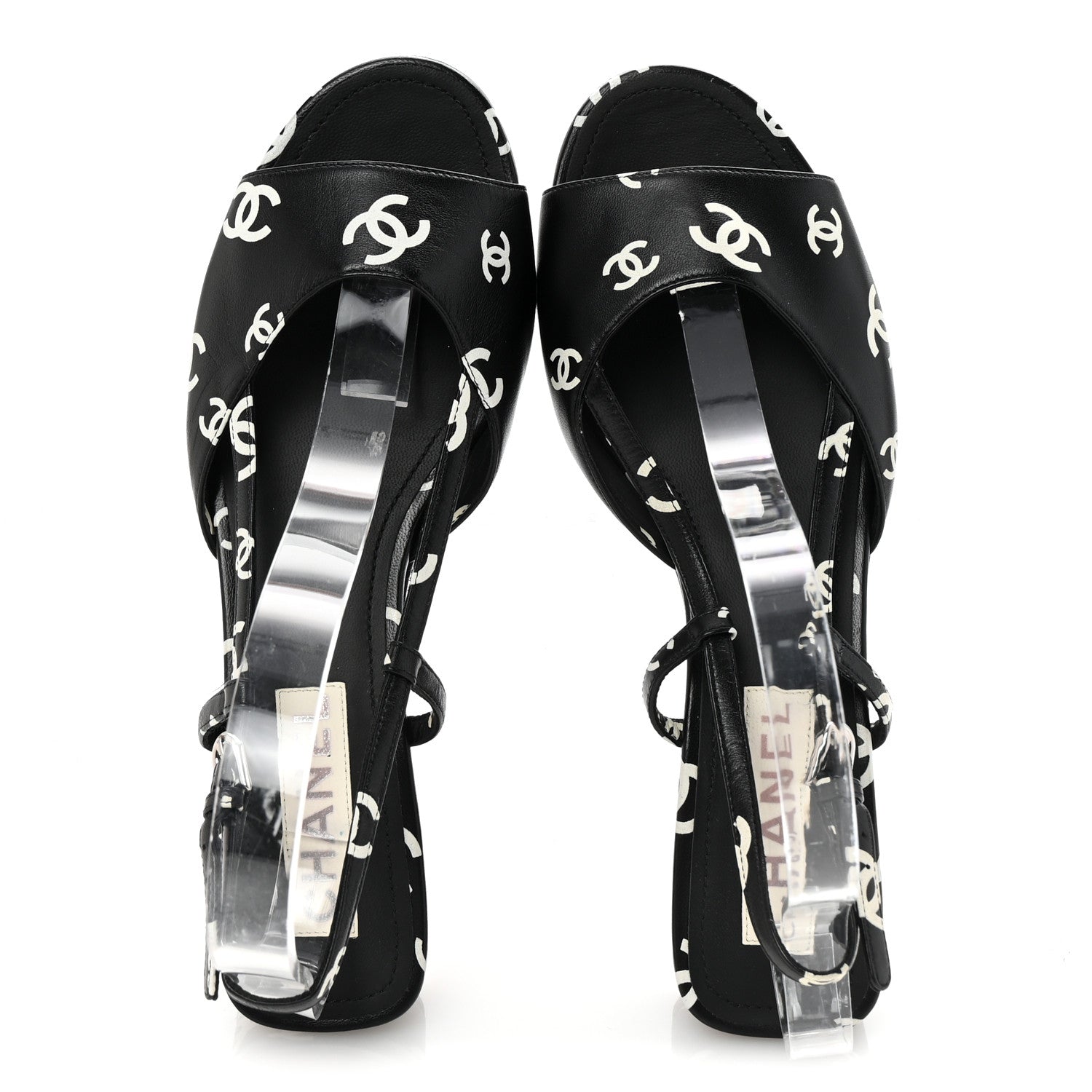 Chanel Printed Lambskin CC Slingback Sandals 41 Black White 2 of 8