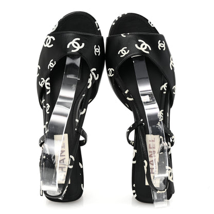 Chanel Printed Lambskin CC Slingback Sandals 41 Black White 2 of 8