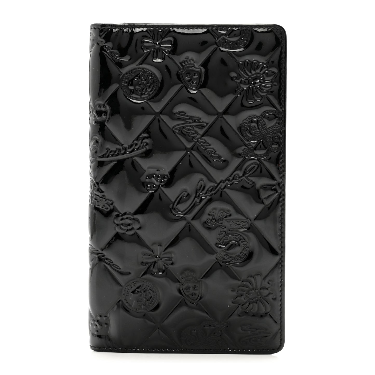 Patent Calfskin Lucky Symbols Yen Wallet Black