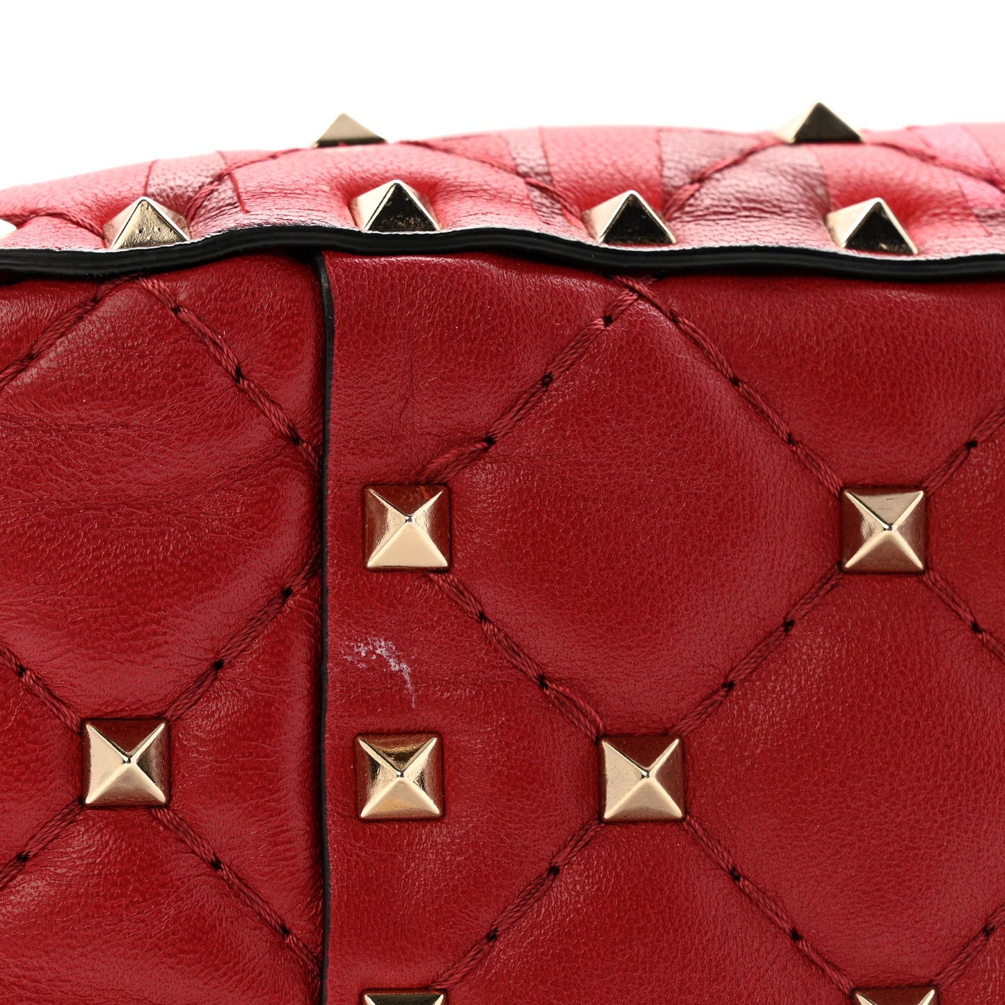 Nappa Lettering Print Medium Rockstud Spike Shoulder Bag Red Pink