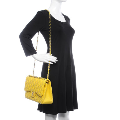 Chanel Lambskin Quilted Jumbo Double Flap Yellow 2 of 9