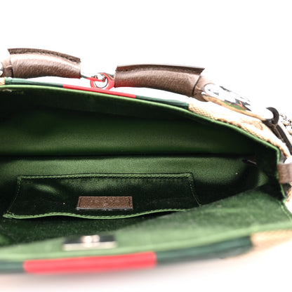 Gucci Monogram Textured Dollar Calfskin Heavy Grosgrain Web Small Maxi Horsebit Chain Shoulder Bag Beige Ebony New Acero 5 of 10