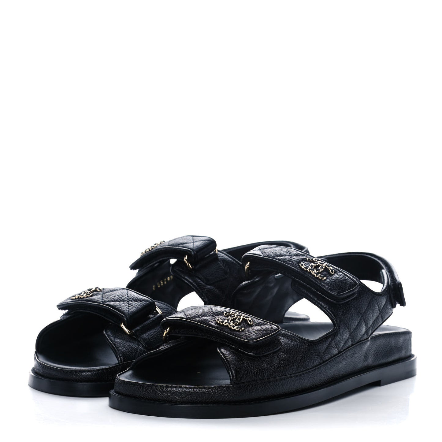 Grained Calfskin Velcro Dad Sandals 41 Black
