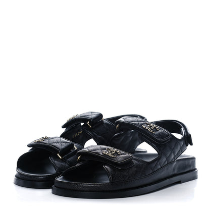 Chanel Grained Calfskin Velcro Dad Sandals 41 Black 3 of 10