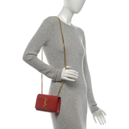 Saint Laurent Grain De Poudre Small Classic Monogram Satchel Vermillion 2 of 9