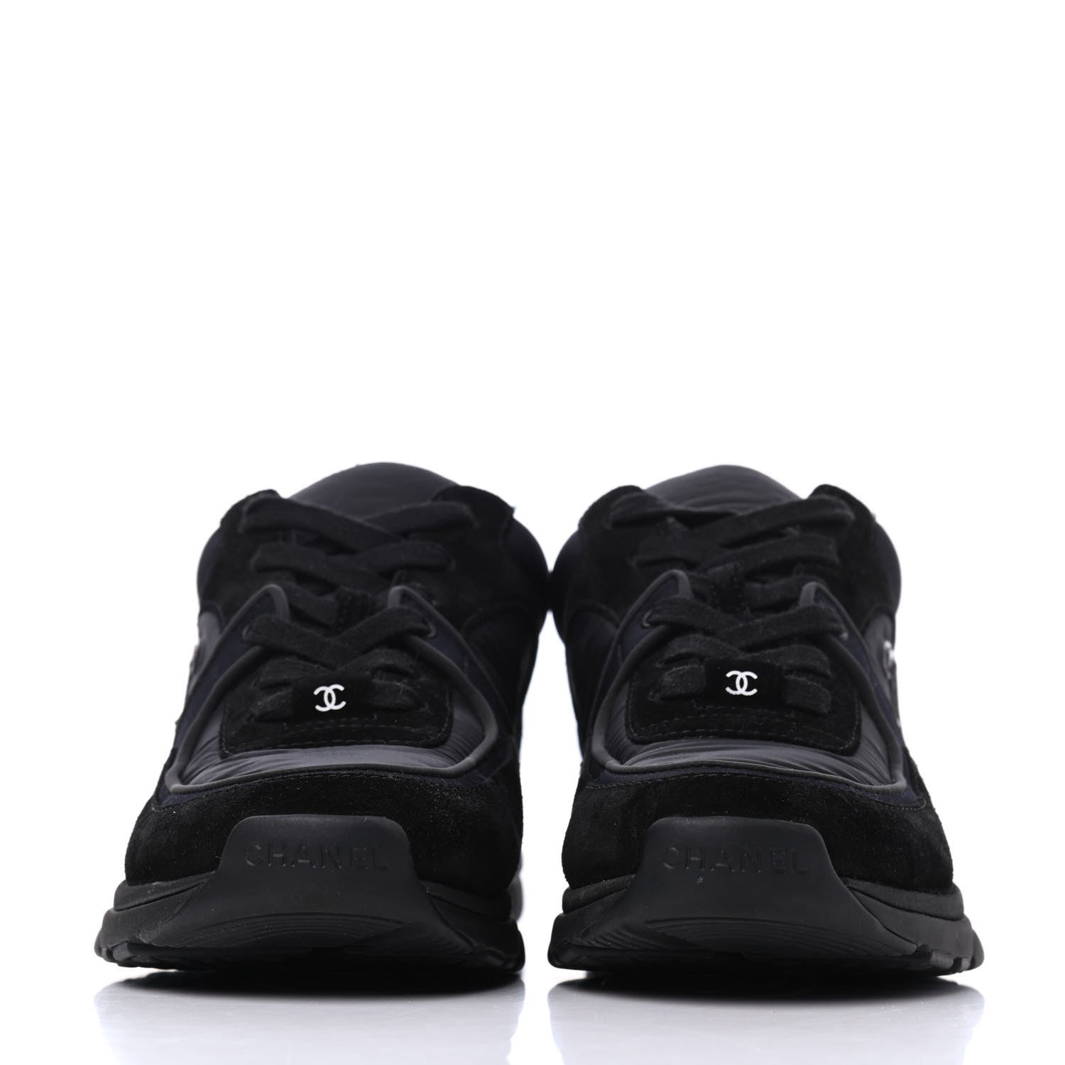 Chanel Nylon Calfskin Suede CC Sneakers 36.5 Black 2 of 18
