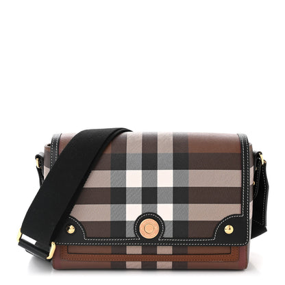 Burberry Calfskin Giant Check E-Canvas Note Crossbody Bag Dark Birch Brown 1 of 11