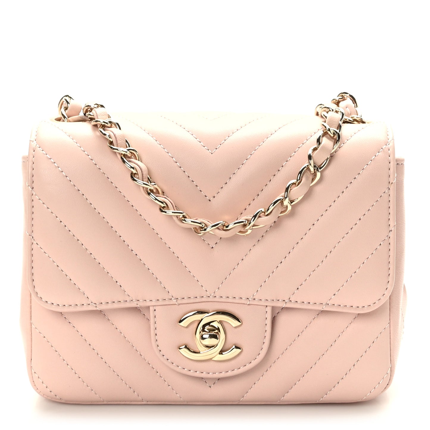 Lambskin Chevron Quilted Mini Square Flap Light Pink