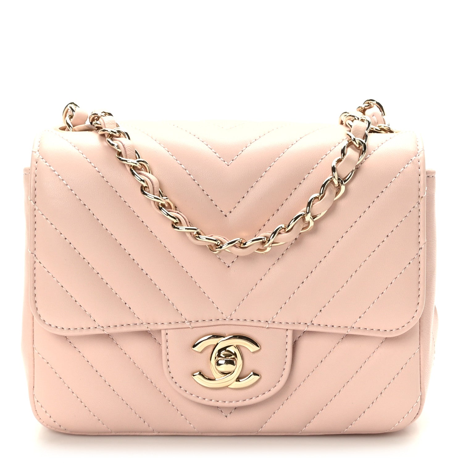 Chanel Lambskin Chevron Quilted Mini Square Flap Light Pink 1 of 10