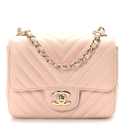 Chanel Lambskin Chevron Quilted Mini Square Flap Light Pink 1 of 10