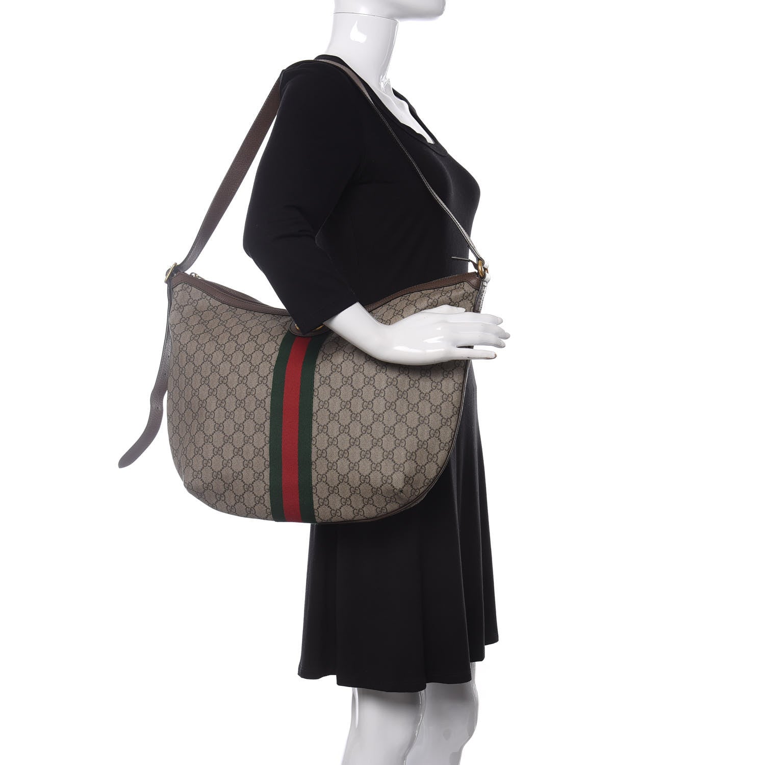 Gucci GG Supreme Monogram Web Ophidia Half Moon Hobo Brown 2 of 10