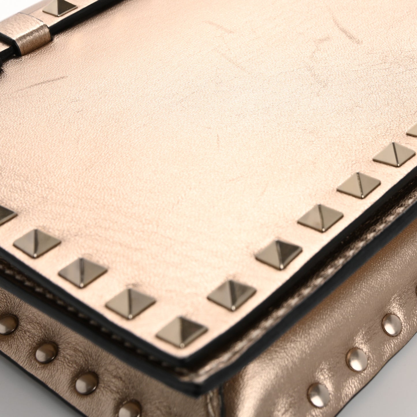 Metallic Nappa Rockstud Wristlet Clutch Skin