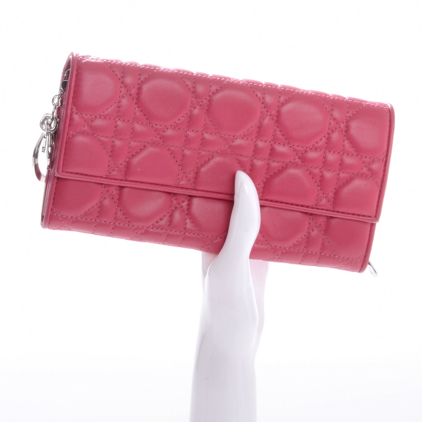 Lambskin Cannage Lady Dior Charm Wallet Pink