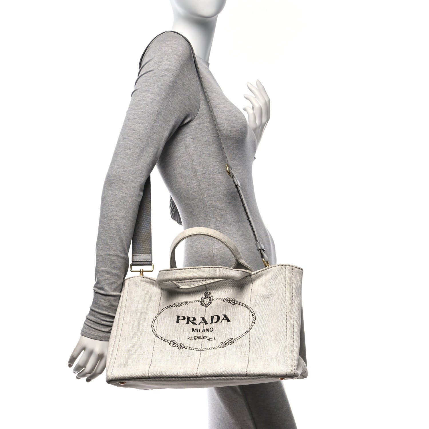Prada Denim Logo Tote White 2 of 13