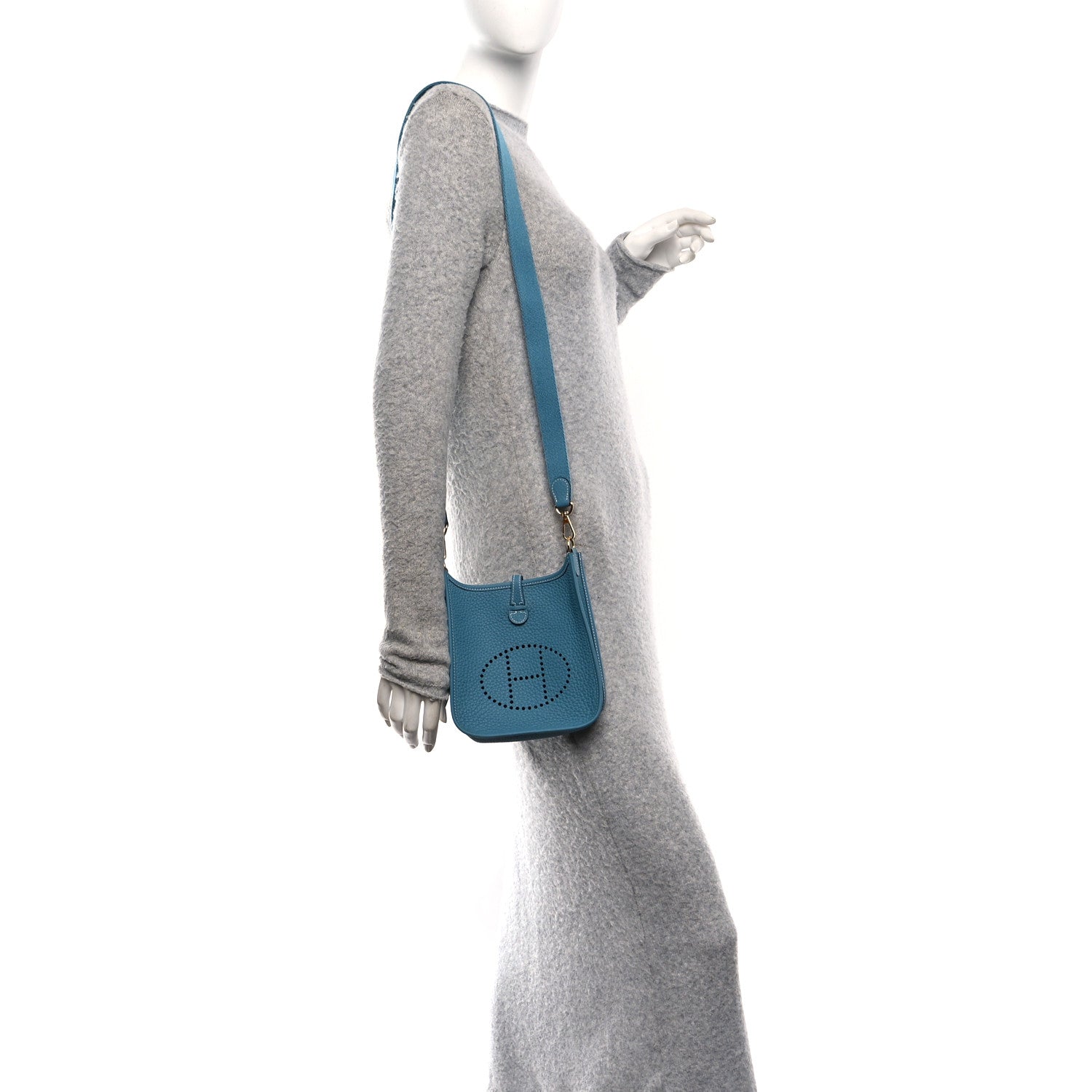 Hermes Taurillon Clemence Evelyne TPM New Blue Jean 2 of 11
