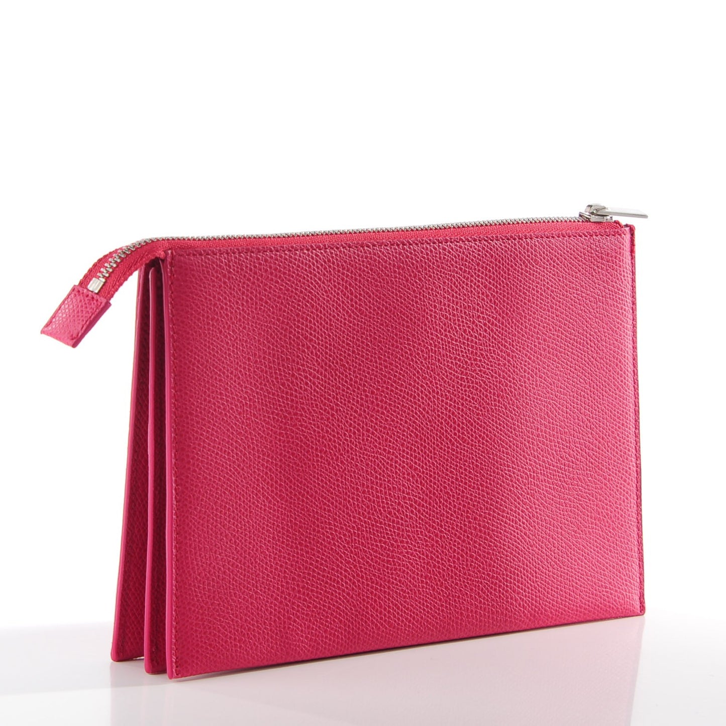 Grained Calfskin Solo Trio Cosmetic Pouch Fuchsia