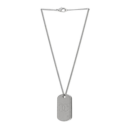Chanel Metal Crystal Ruthenium Dog Tag Charm Necklace Black 3 of 6