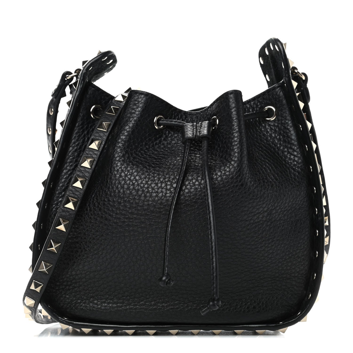Valentino Garavani Grained Calfskin Rockstud Bucket Bag Black 1 of 4