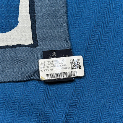 Hermes Cashmere Silk Libre Comme Pegase Shawl 140 Bleu Cobalt White 5 of 5