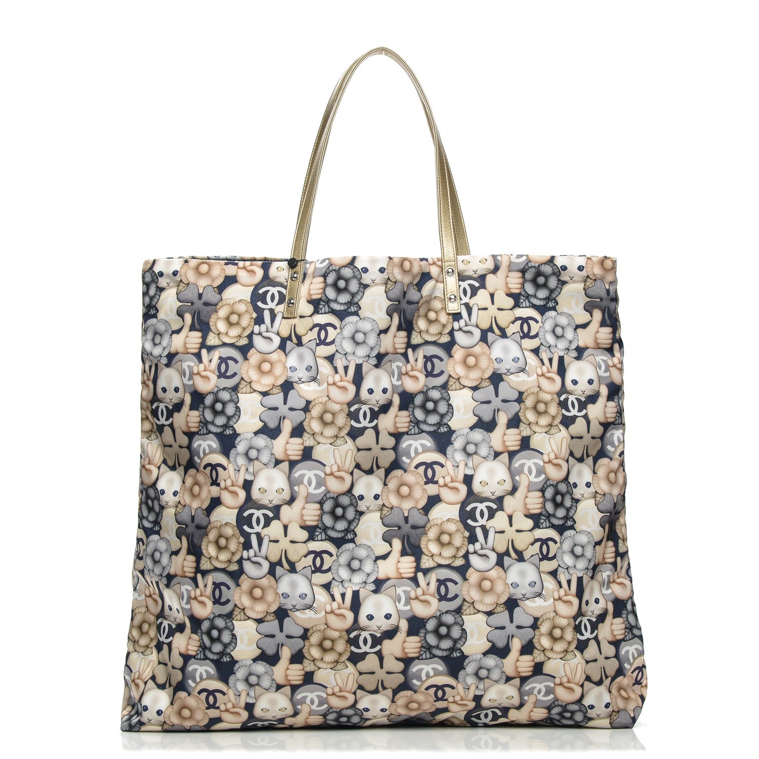Chanel Nylon Cat Emoticon Tote Navy Gold 1 of 8