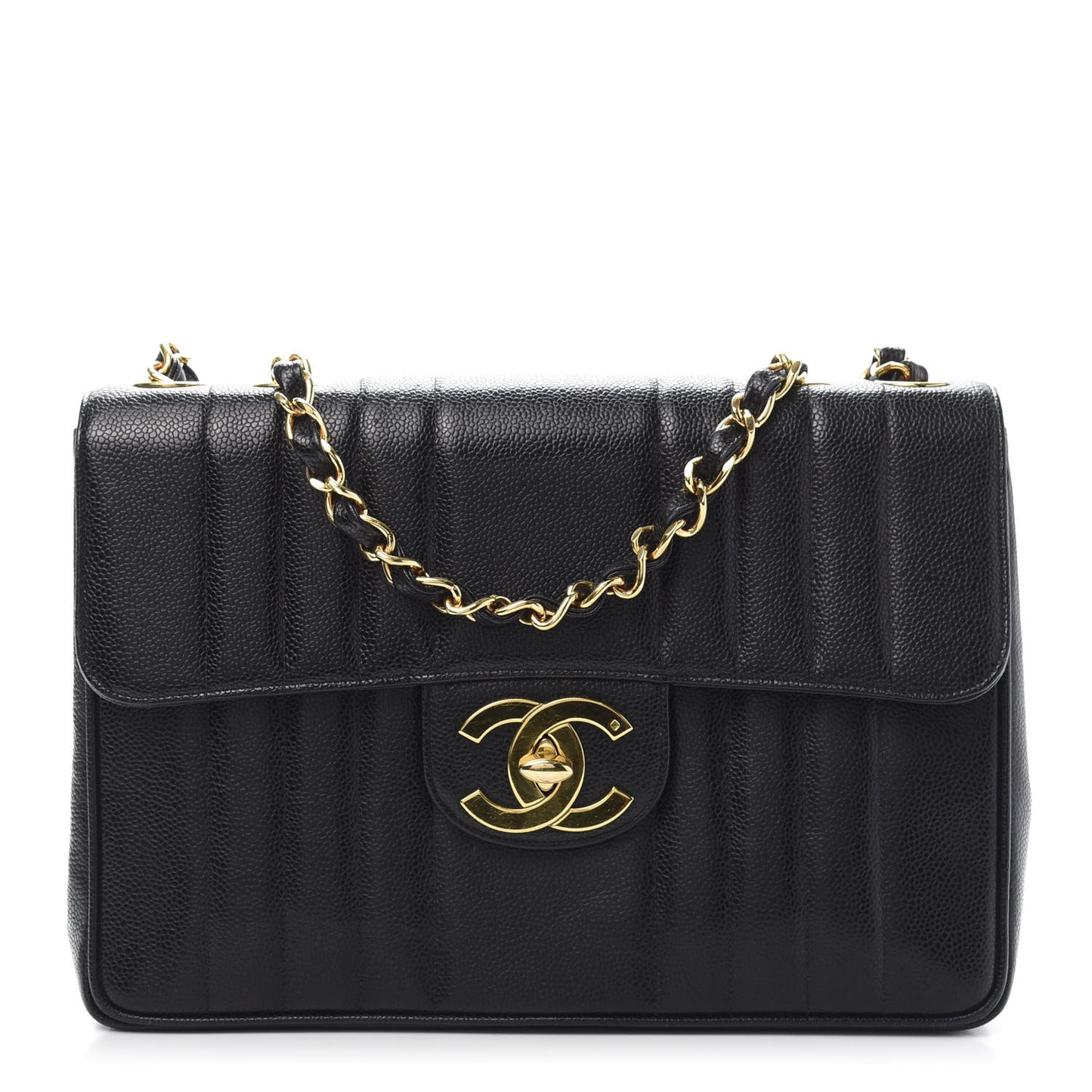 Caviar Vertical Quilted Jumbo Single Flap Black