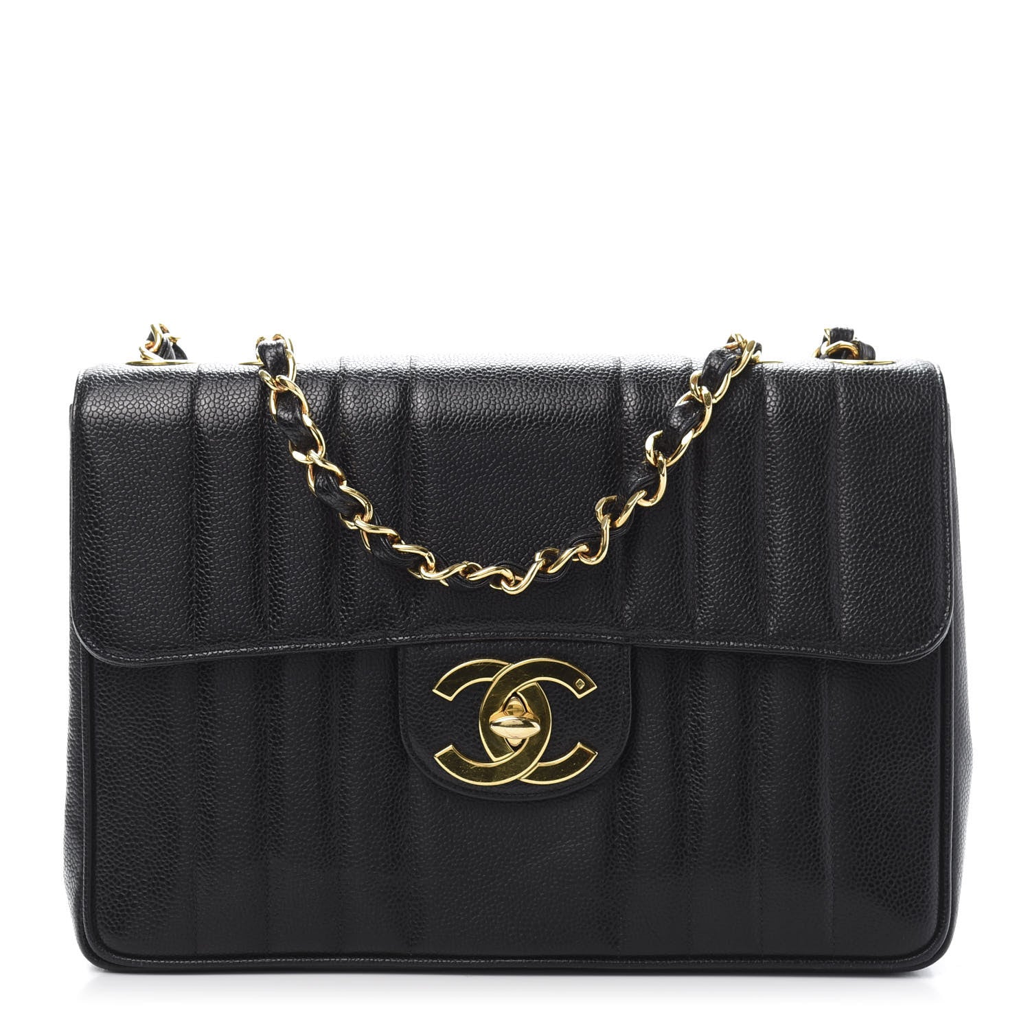 Chanel Caviar Vertical Quilted Jumbo Single Flap Black 1 of 14