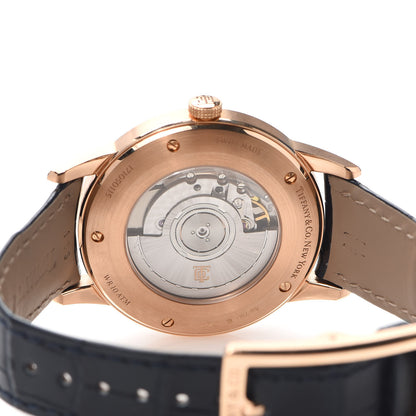 Tiffany 18K Rose Gold Alligator 40mm CT60 3-Hand Automatic Watch Blue 4 of 5