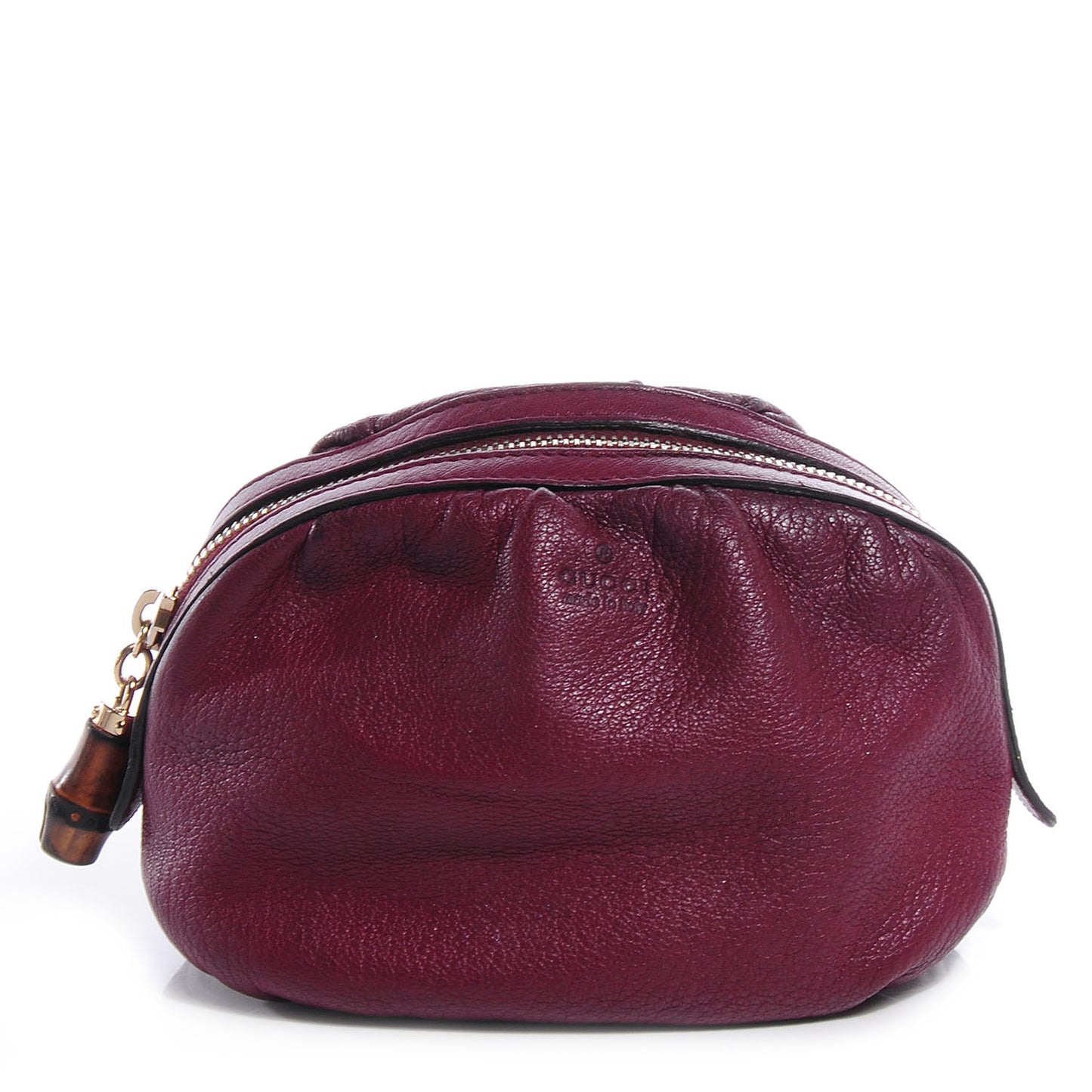 Leather Medium Bamboo Cosmetic Case Cherry