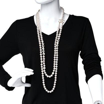 Chanel Pearl Crystal Long CC Logo Necklace Gold 4 of 15