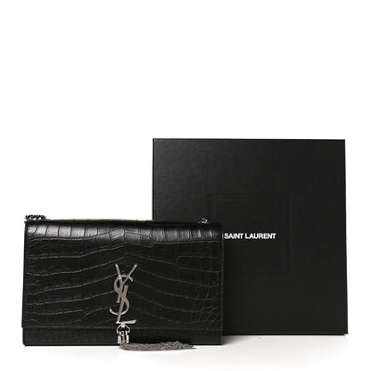 Saint Laurent Calfskin Crocodile Embossed Medium Classic Monogram Kate Tassel Satchel Black 12 of 12