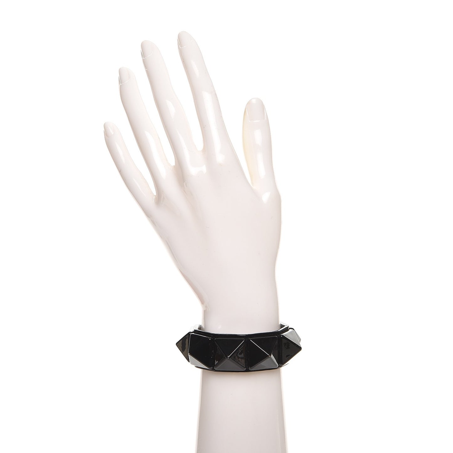 Patent Calfskin Macro Rockstud Bracelet Black
