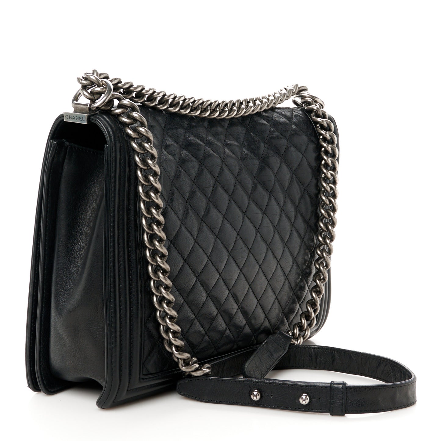 Calfskin Quilted Large Boy Flap Black