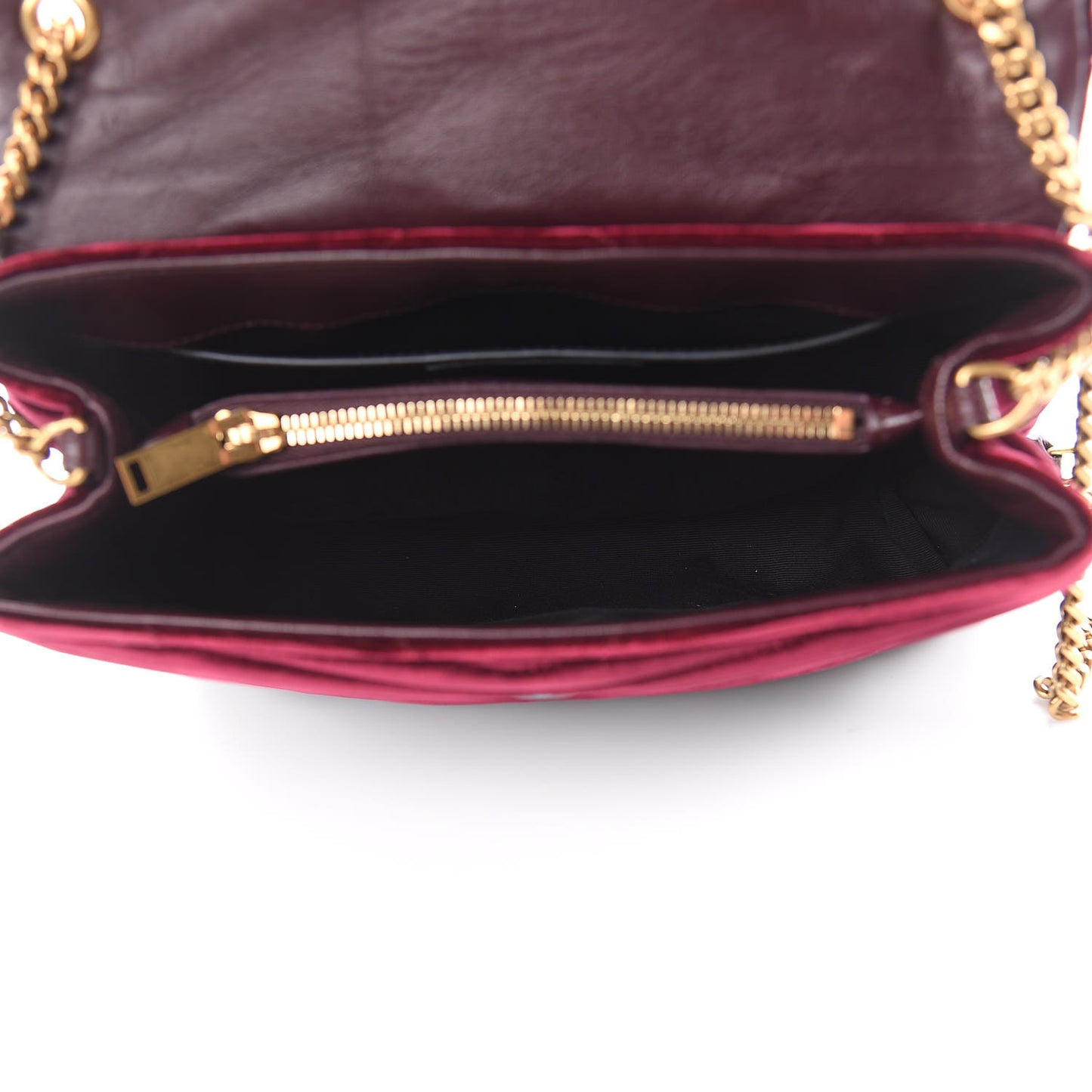 Velvet Y Quilted Monogram Small Loulou Chain Satchel Burgundy