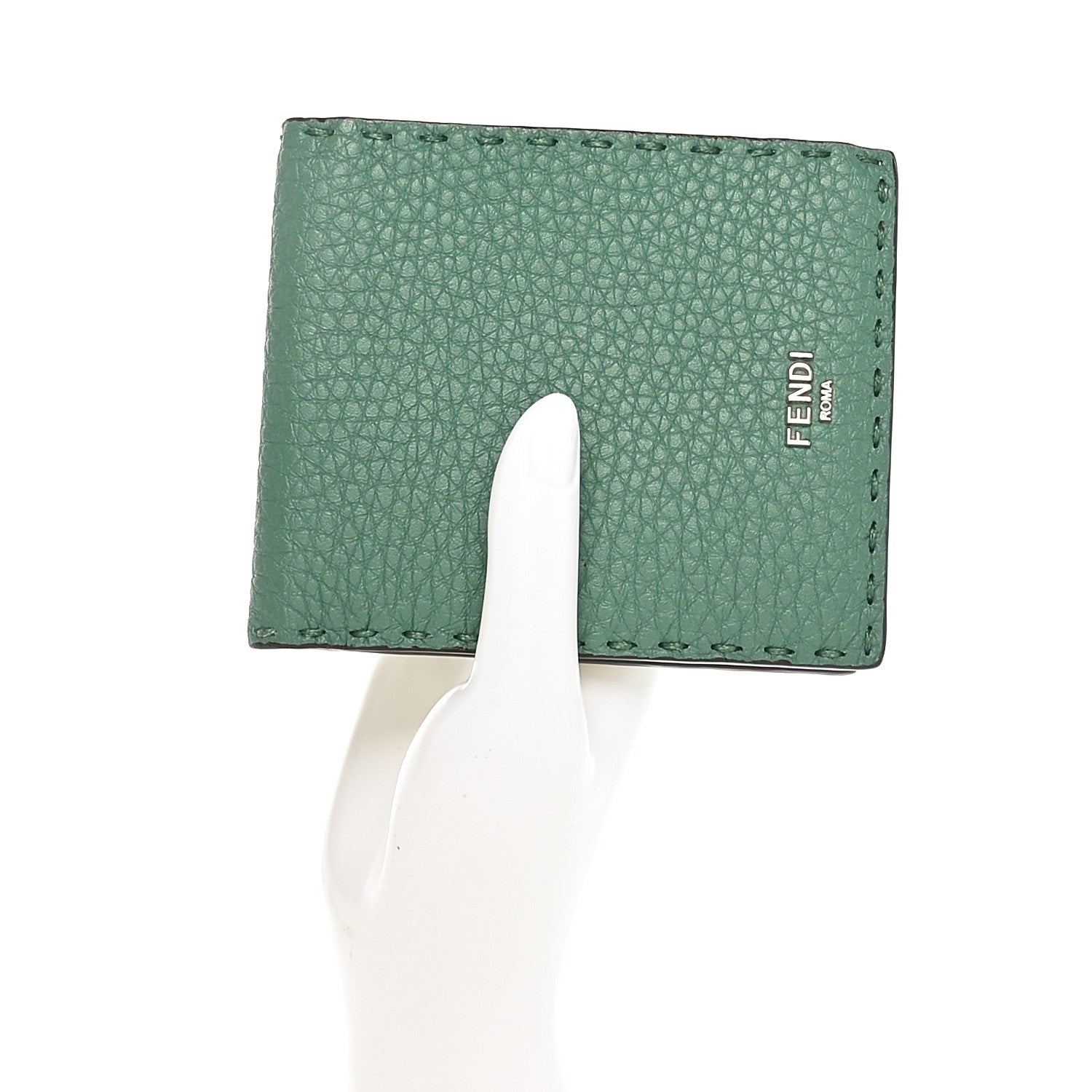 Fendi Cuoio Romano Selleria Logo Bi-Color Bi-Fold Wallet Verde Tosca 2 of 8