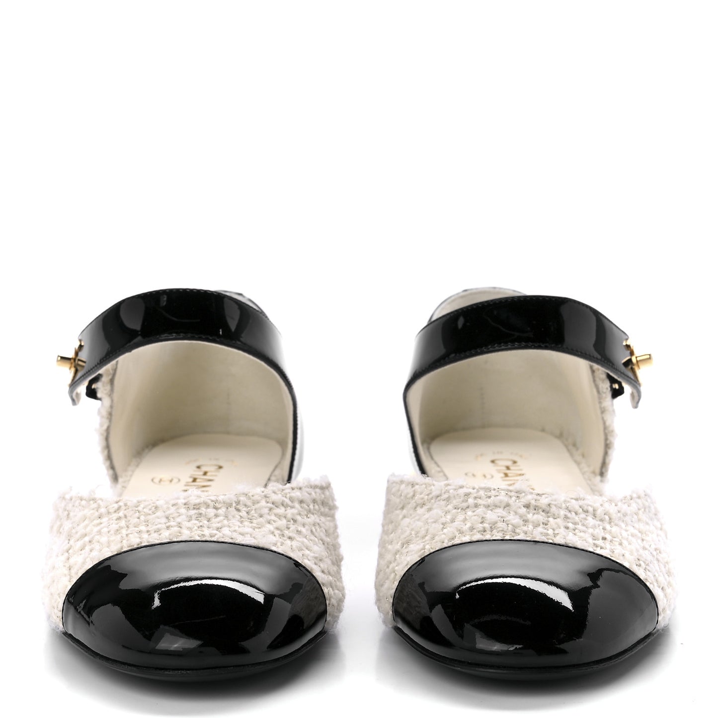 Tweed Patent Cap Toe Ballerina Flats 38 White Black