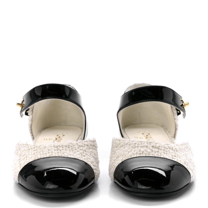 Chanel Tweed Patent Cap Toe Ballerina Flats 38 White Black 2 of 11