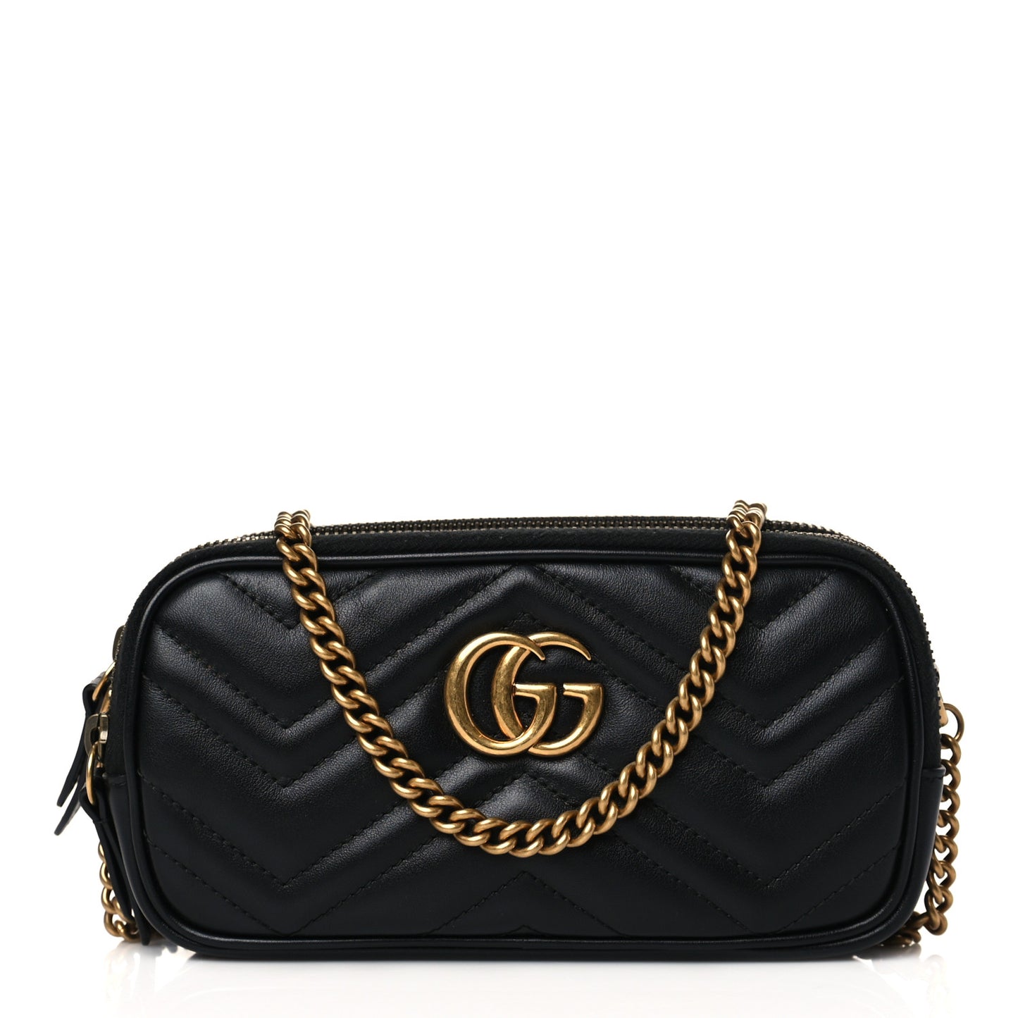 Calfskin Matelasse Mini GG Marmont Chain Crossbody Bag Black