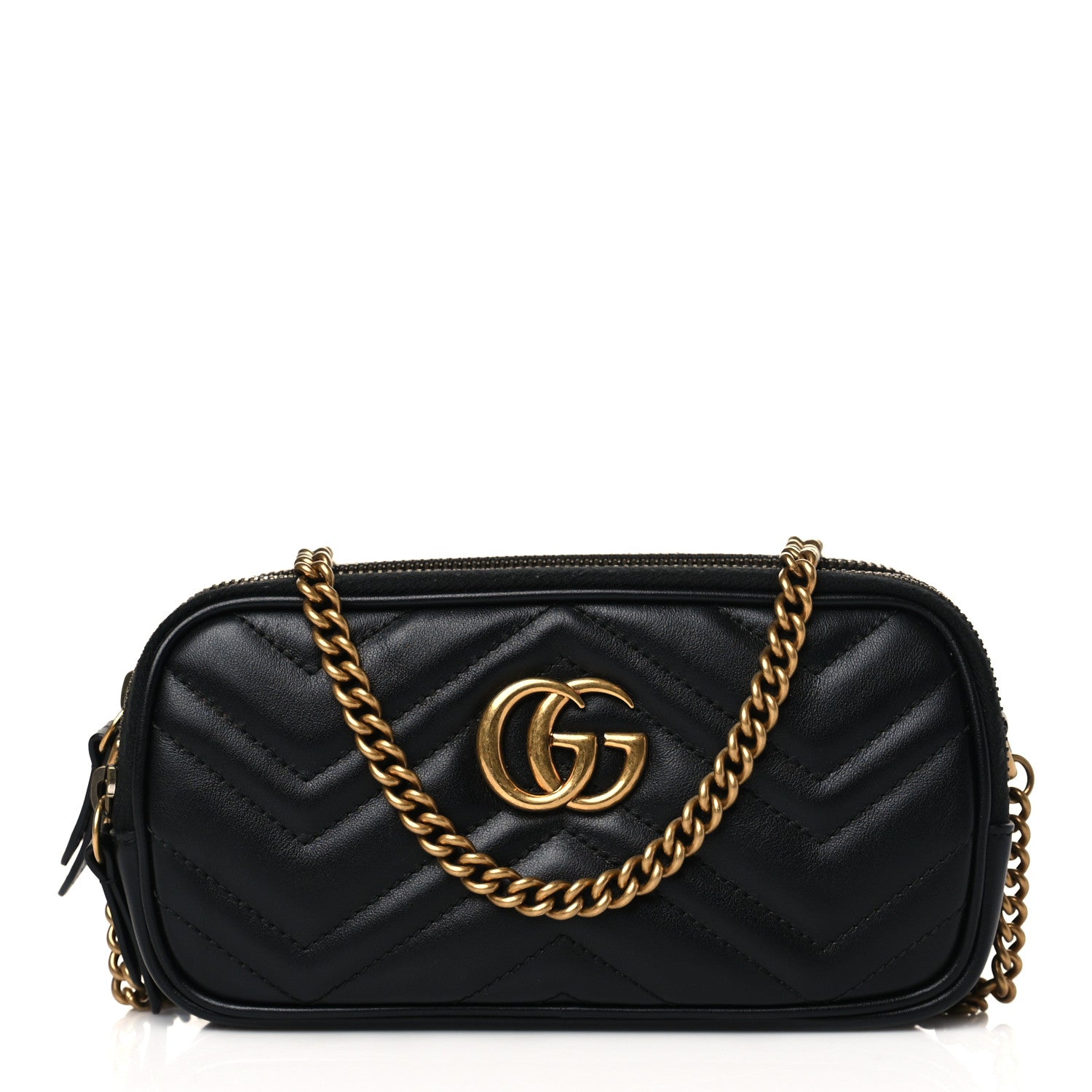 Gucci Calfskin Matelasse Mini GG Marmont Chain Crossbody Bag Black 1 of 13