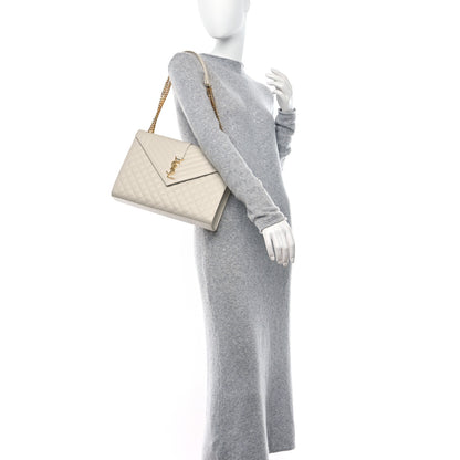 Saint Laurent Grain De Poudre Textured Mixed Matelasse Large Triquilt Monogram Satchel Crema Soft 2 of 11