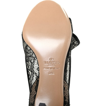Valentino Garavani Satin Lace Couture Bow Peep Toe Low Heel Pumps 38.5 Black 7 of 7
