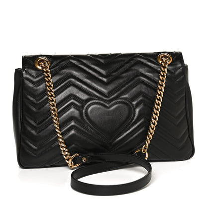 Gucci Calfskin Matelasse Medium GG Marmont Shoulder Bag Black 3 of 12