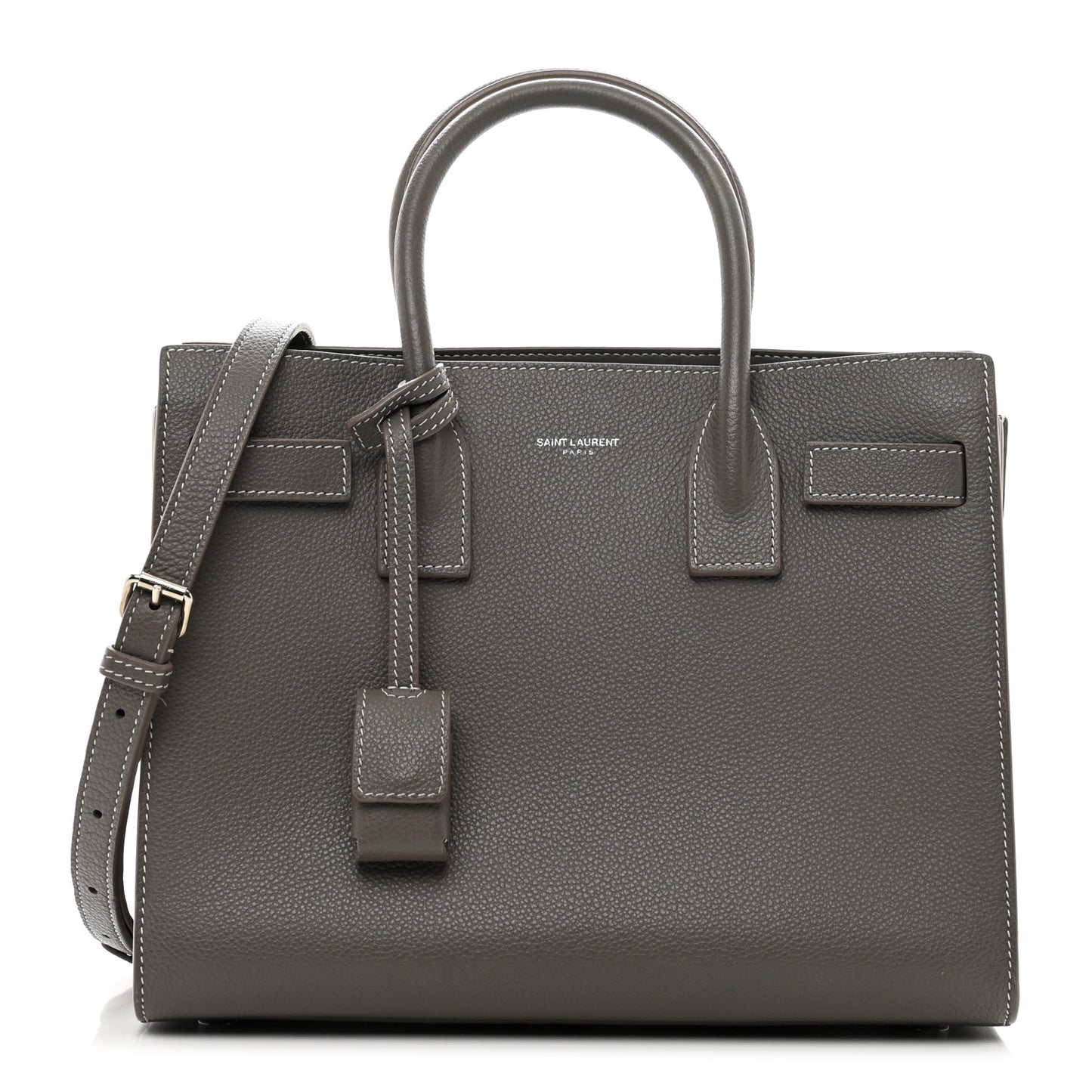 Grained Calfskin Topstich Baby Sac De Jour Fog