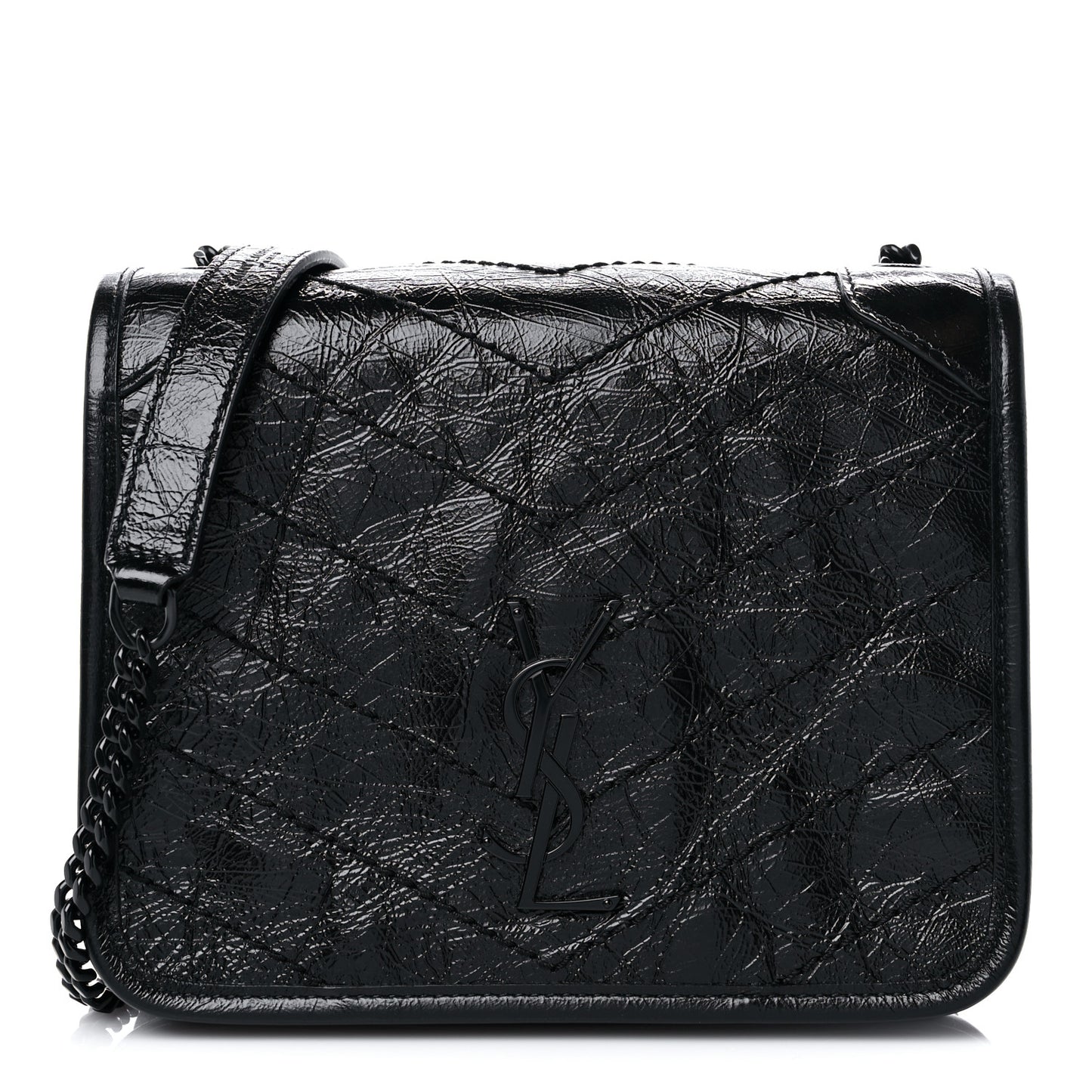 Crinkled Calfskin Matelasse Monogram Niki Chain Wallet Black