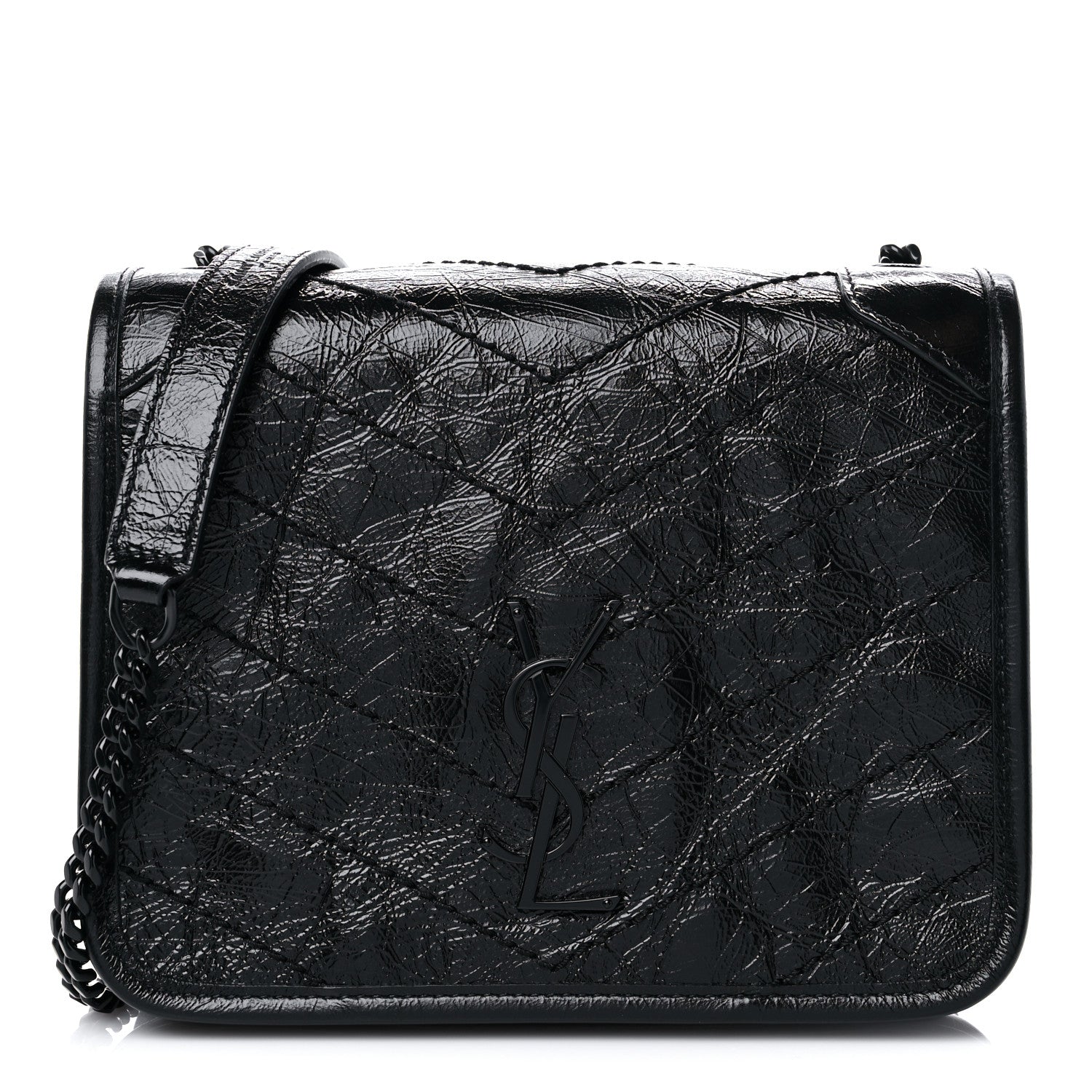 Saint Laurent Crinkled Calfskin Matelasse Monogram Niki Chain Wallet Black 1 of 9